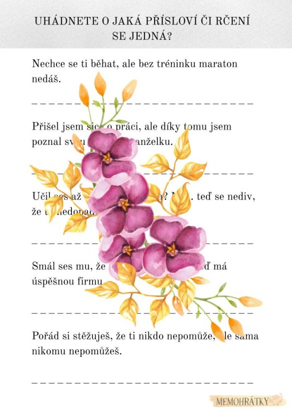 Procvičovací list - hádanka rčení a přísloví