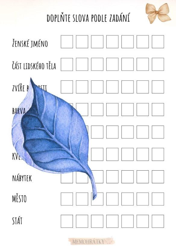 Procvičovací list - doplňovačka slov